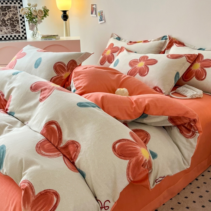 91家纺网 家纺一手货源 找家纺 慕尚 2025新款全棉磨毛印花单品被套 香朵儿红