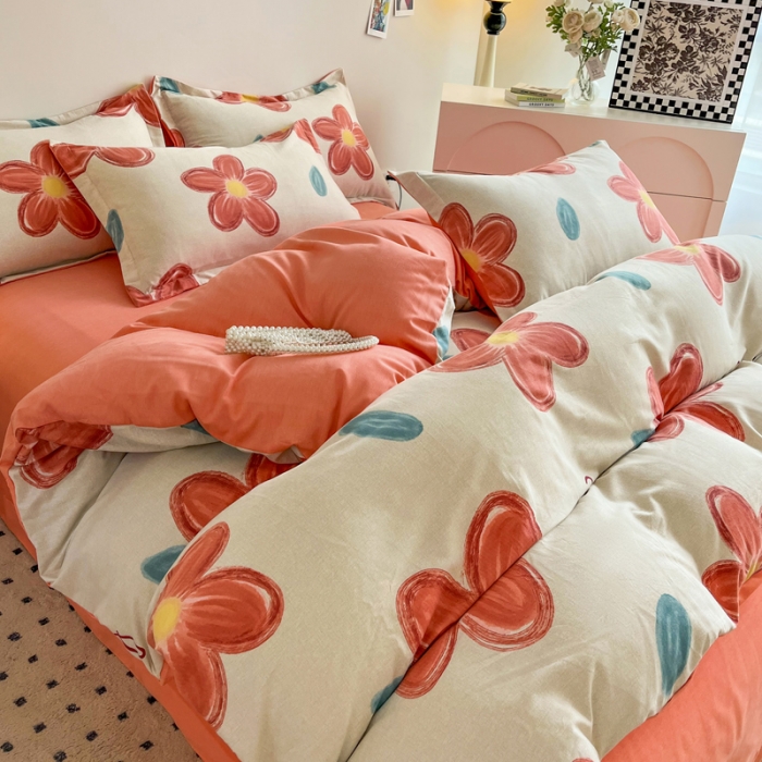 91家纺网 家纺一手货源 找家纺 慕尚 2025新款全棉磨毛印花单品被套 香朵儿红