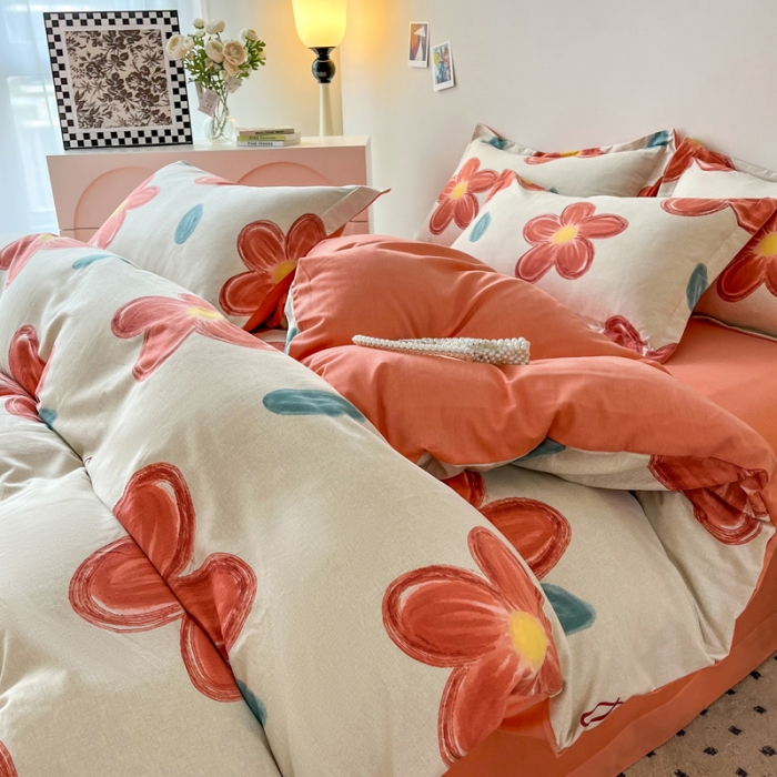 91家纺网 家纺一手货源 找家纺 慕尚 2025新款全棉磨毛印花单品被套 香朵儿红