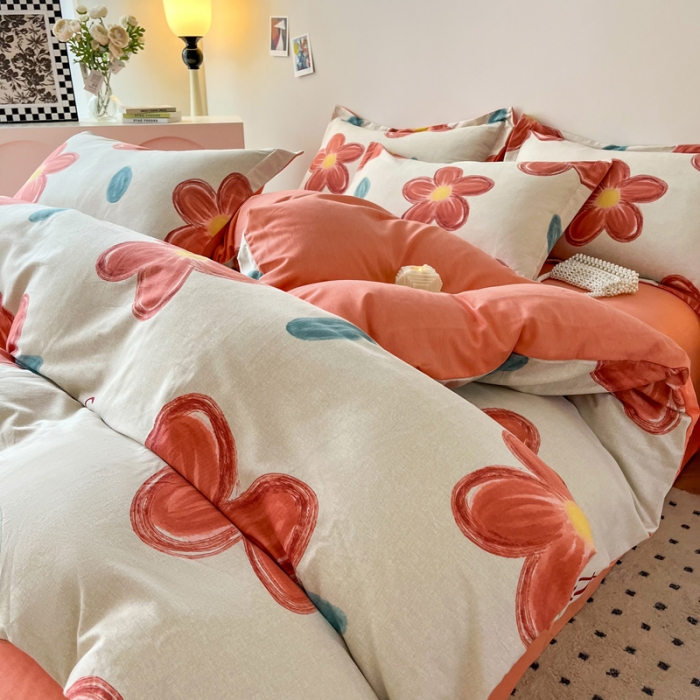 91家纺网 家纺一手货源 找家纺 慕尚 2025新款全棉磨毛印花单品被套 香朵儿红