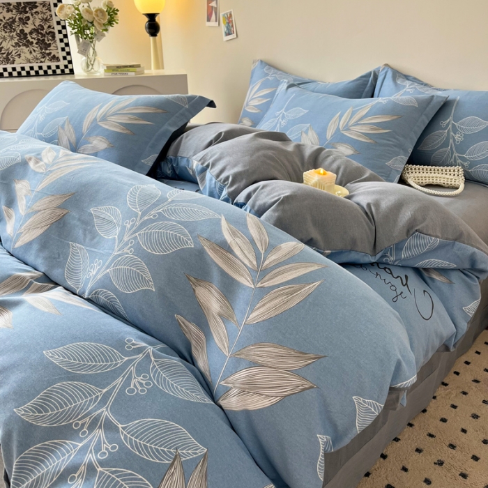 91家纺网 家纺一手货源 找家纺 慕尚 2025新款全棉磨毛印花单品被套 香兰草蓝