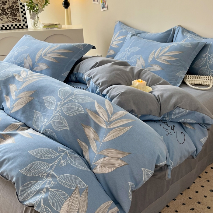 91家纺网 家纺一手货源 找家纺 慕尚 2025新款全棉磨毛印花单品被套 香兰草蓝