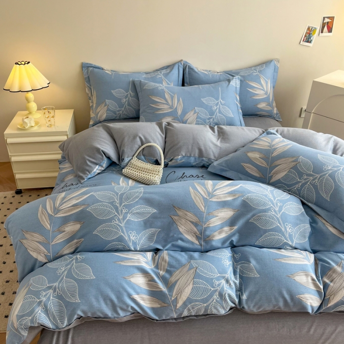 91家纺网 家纺一手货源 找家纺 慕尚 2025新款全棉磨毛印花单品被套 香兰草蓝