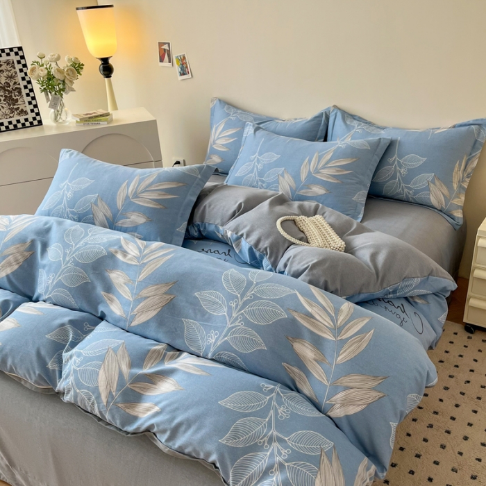 91家纺网 家纺一手货源 找家纺 慕尚 2025新款全棉磨毛印花单品被套 香兰草蓝