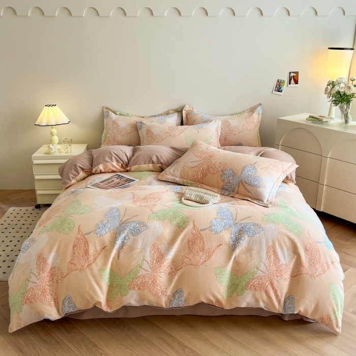 91家纺网 家纺一手货源 找家纺 慕尚 2025新款全棉磨毛印花系列四件套 彩蝶纷