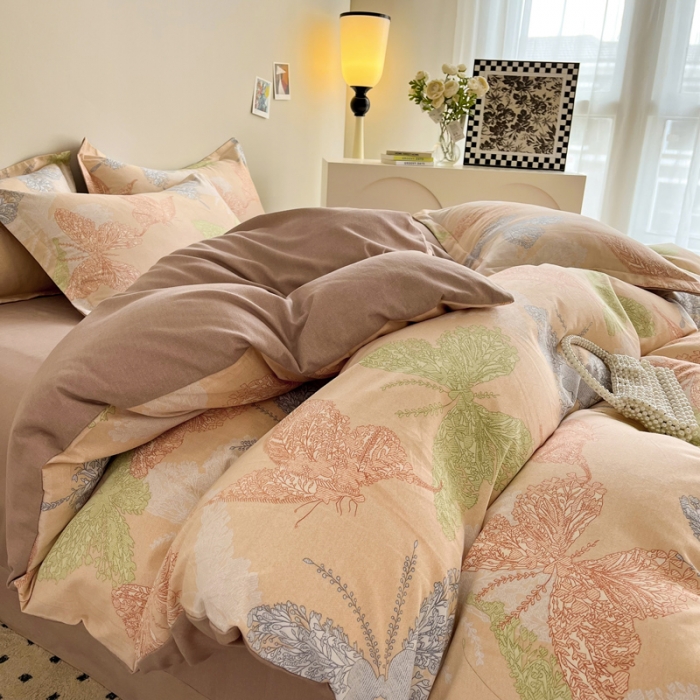 91家纺网 家纺一手货源 找家纺 慕尚 2025新款全棉磨毛印花系列四件套 彩蝶纷