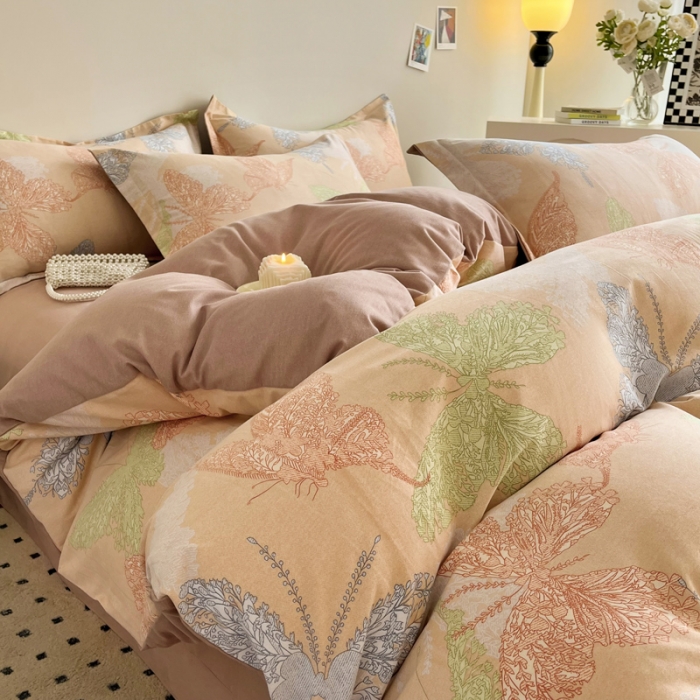 91家纺网 家纺一手货源 找家纺 慕尚 2025新款全棉磨毛印花系列四件套 彩蝶纷