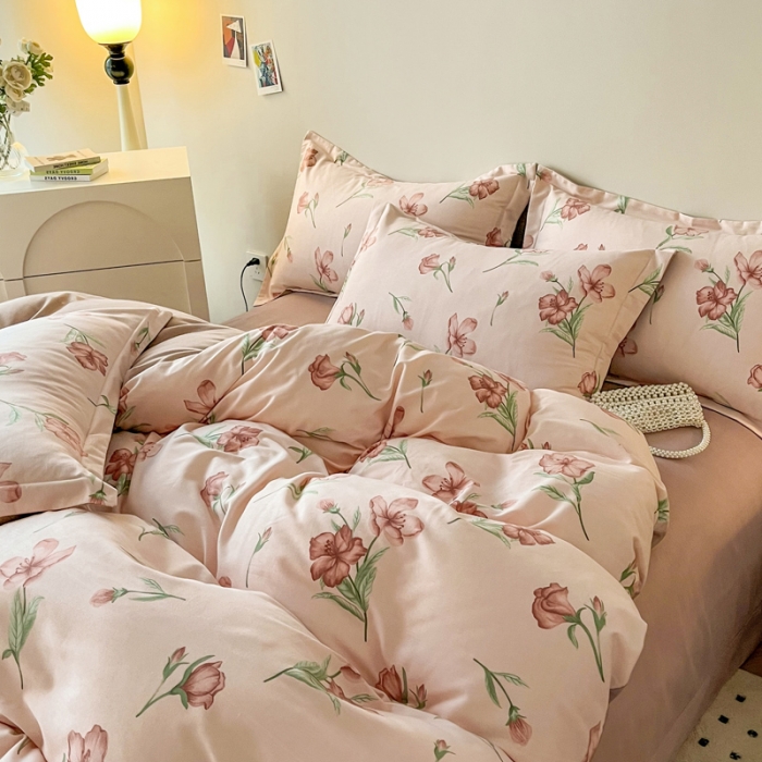 91家纺网 家纺一手货源 找家纺 慕尚 2025新款全棉磨毛印花系列四件套 花茶米