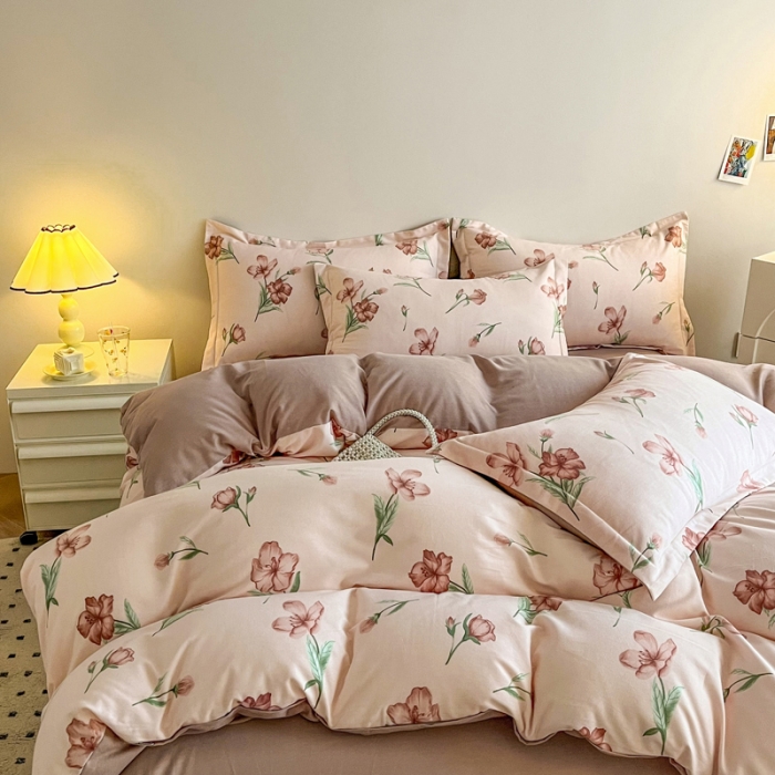 91家纺网 家纺一手货源 找家纺 慕尚 2025新款全棉磨毛印花系列四件套 花茶米