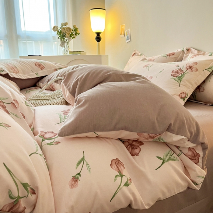 91家纺网 家纺一手货源 找家纺 慕尚 2025新款全棉磨毛印花系列四件套 花茶米