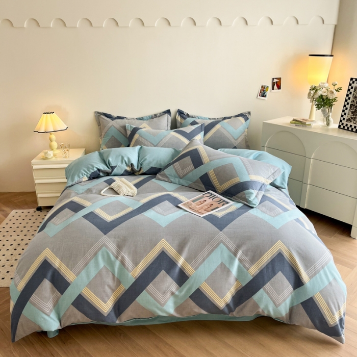 91家纺网 家纺一手货源 找家纺 慕尚 2025新款全棉磨毛印花系列四件套 莱德灰