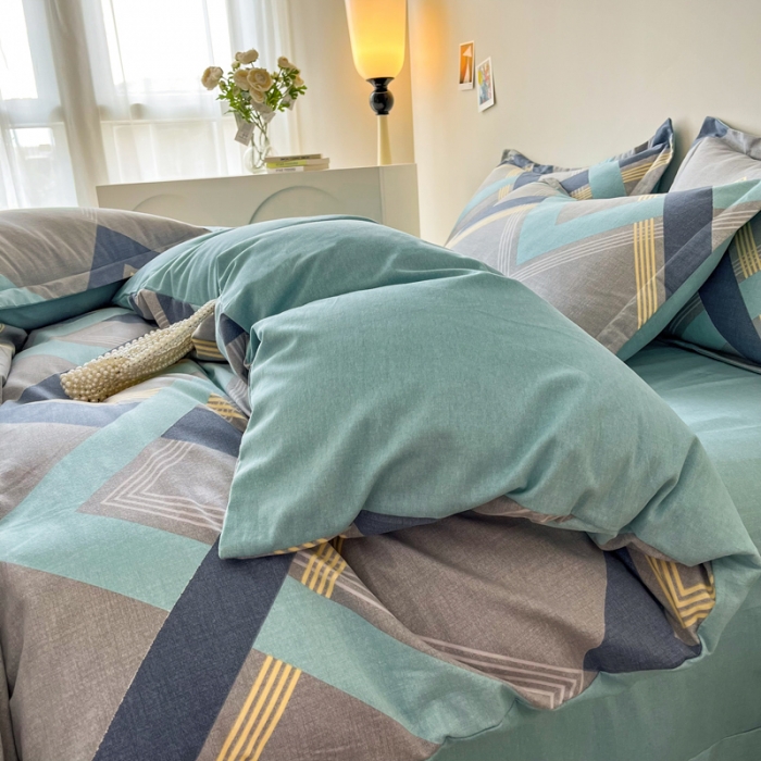 91家纺网 家纺一手货源 找家纺 慕尚 2025新款全棉磨毛印花系列四件套 莱德灰