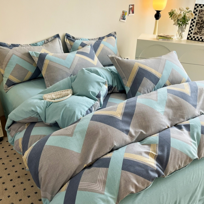 91家纺网 家纺一手货源 找家纺 慕尚 2025新款全棉磨毛印花系列四件套 莱德灰