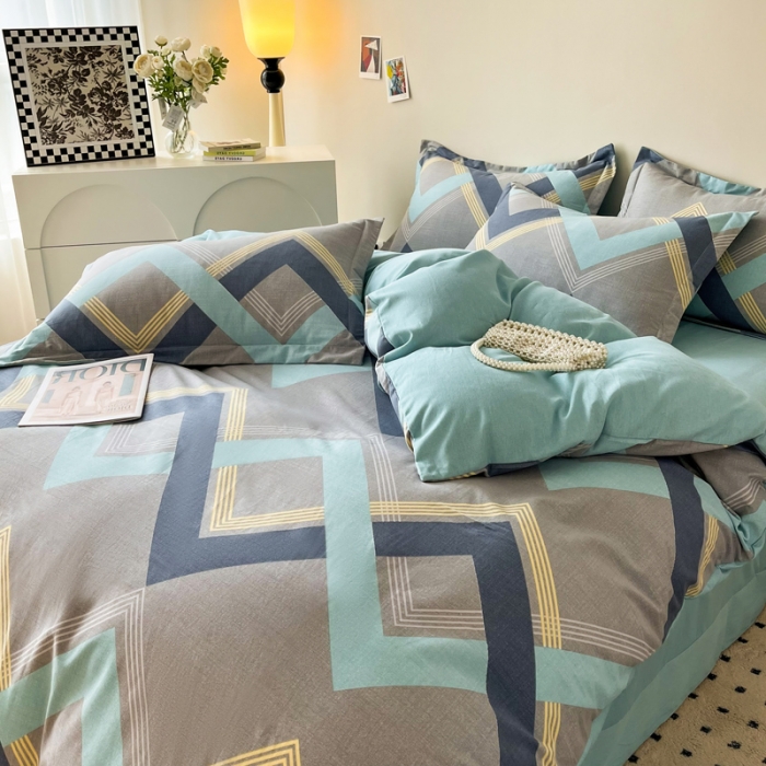 91家纺网 家纺一手货源 找家纺 慕尚 2025新款全棉磨毛印花系列四件套 莱德灰