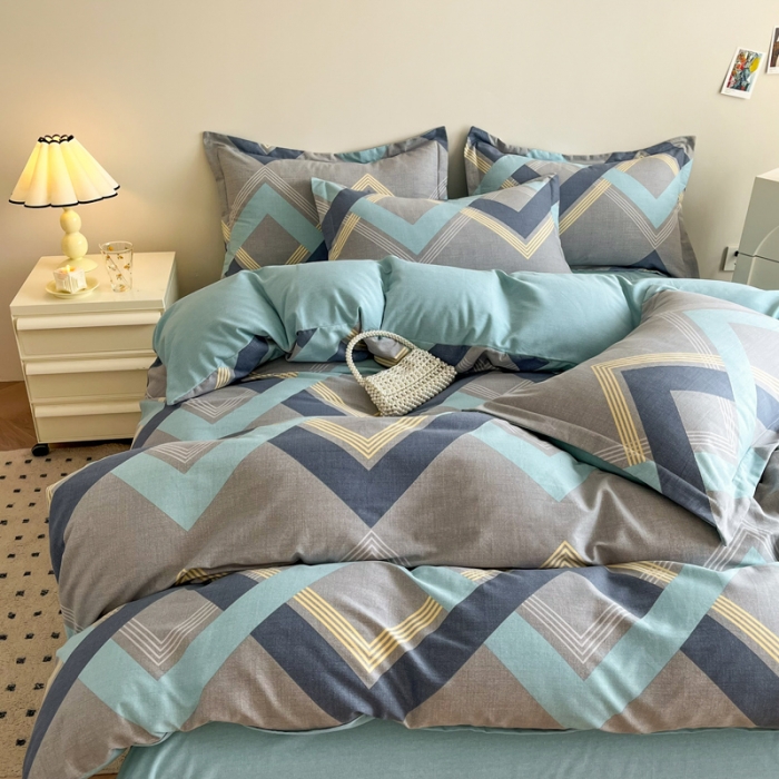 91家纺网 家纺一手货源 找家纺 慕尚 2025新款全棉磨毛印花系列四件套 莱德灰