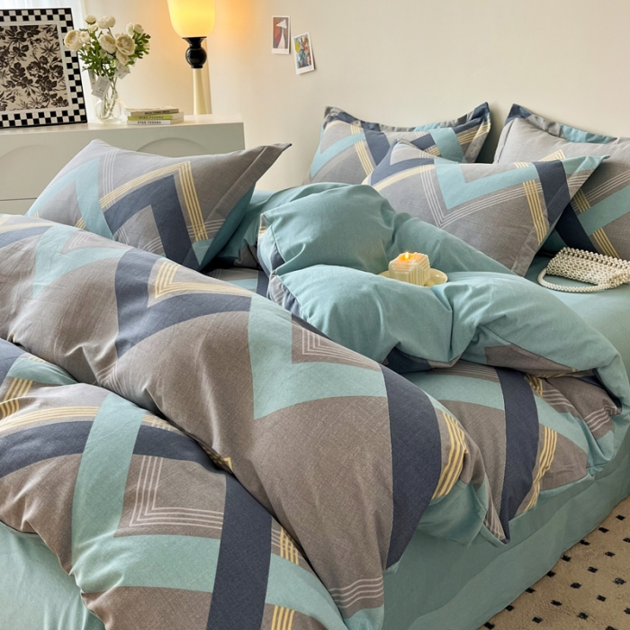 91家纺网 家纺一手货源 找家纺 慕尚 2025新款全棉磨毛印花系列四件套 莱德灰