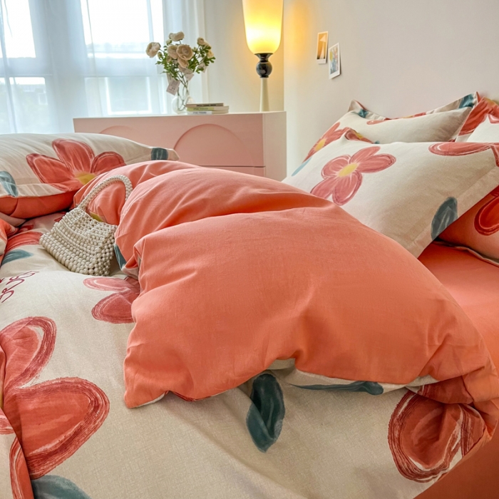 91家纺网 家纺一手货源 找家纺 慕尚 2025新款全棉磨毛印花系列四件套 香朵儿红