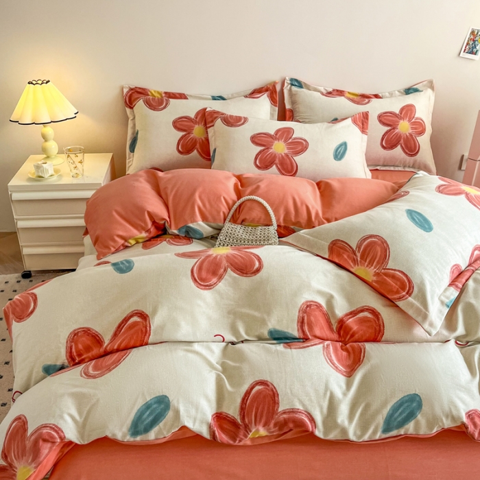 91家纺网 家纺一手货源 找家纺 慕尚 2025新款全棉磨毛印花系列四件套 香朵儿红