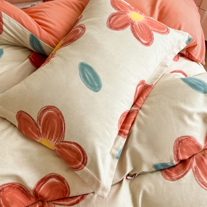 91家纺网 家纺一手货源 找家纺 慕尚 2025新款全棉磨毛印花系列四件套 香朵儿红