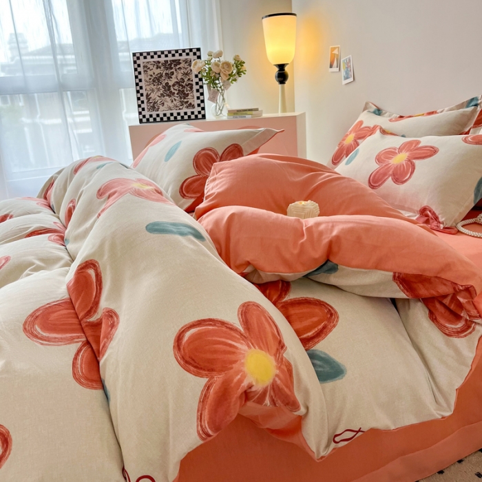 91家纺网 家纺一手货源 找家纺 慕尚 2025新款全棉磨毛印花系列四件套 香朵儿红