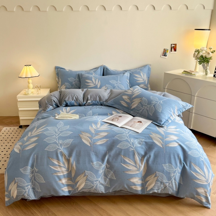 91家纺网 家纺一手货源 找家纺 慕尚 2025新款全棉磨毛印花系列四件套 香兰草蓝