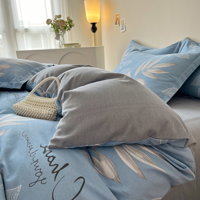 91家纺网 家纺一手货源 找家纺 慕尚 2025新款全棉磨毛印花系列四件套 香兰草蓝