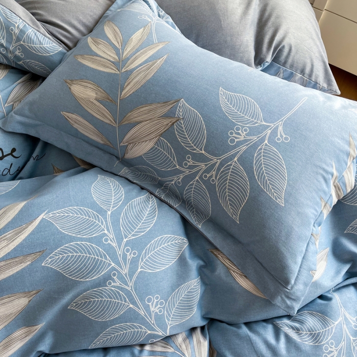 91家纺网 家纺一手货源 找家纺 慕尚 2025新款全棉磨毛印花系列四件套 香兰草蓝