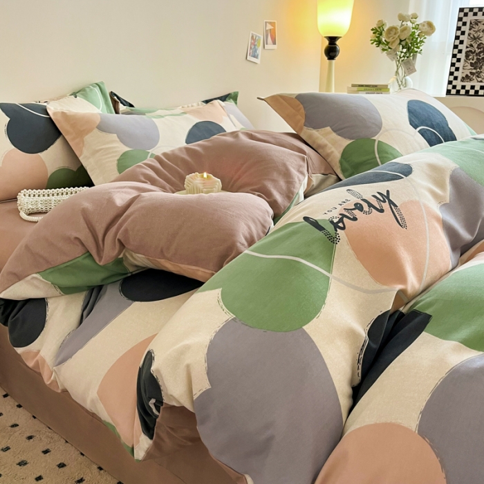 91家纺网 家纺一手货源 找家纺 慕尚 2025新款全棉磨毛印花系列四件套 心悦绿