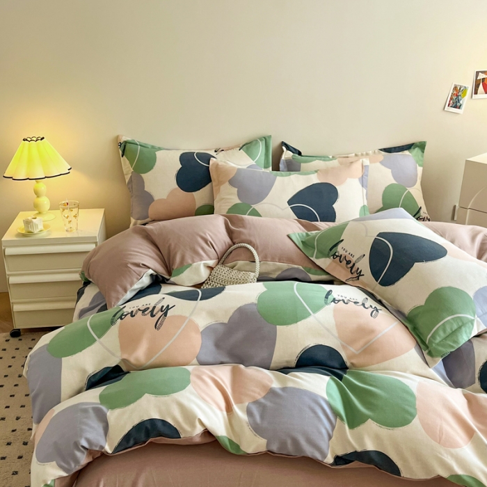 91家纺网 家纺一手货源 找家纺 慕尚 2025新款全棉磨毛印花系列四件套 心悦绿