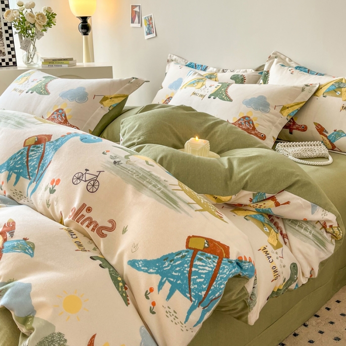 91家纺网 家纺一手货源 找家纺 慕尚 2025新款全棉磨毛印花系列四件套 侏罗纪