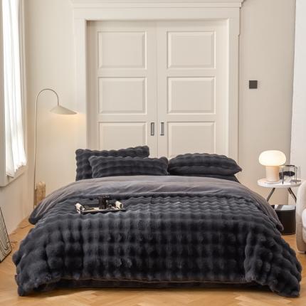 91家纺网 家纺一手货源 找家纺 首尔 2023新款兔绒舒芙蕾系列四件套 舒芙蕾-深灰