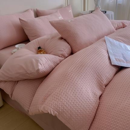 91家纺网 家纺一手货源 找家纺 仟网汇 2023爆款华夫格-森语系列四件套 豆沙