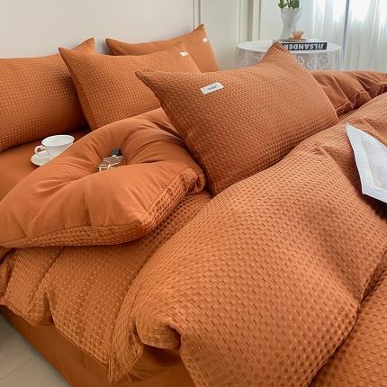 91家纺网 家纺一手货源 找家纺 仟网汇 2023爆款华夫格-森语系列四件套 焦糖