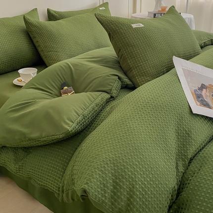 91家纺网 家纺一手货源 找家纺 仟网汇 2023爆款华夫格-森语系列四件套 抹茶