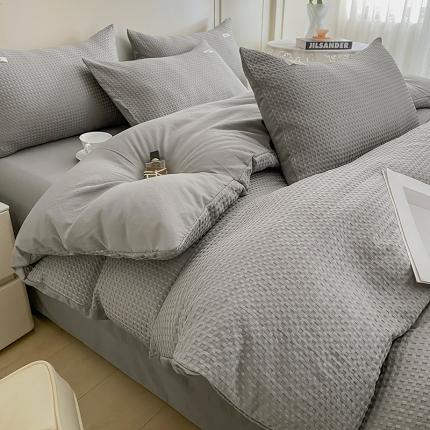 91家纺网 家纺一手货源 找家纺 仟网汇 2023爆款华夫格-森语系列四件套 浅灰