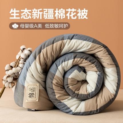 91家纺网 家纺一手货源 找家纺 梦镜2023新款A类无印风亲肤棉花被 蓝大格