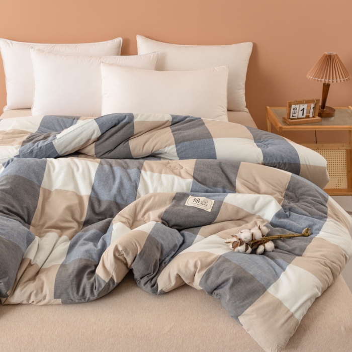 91家纺网 家纺一手货源 找家纺 梦镜2023新款A类无印风亲肤棉花被 蓝大格