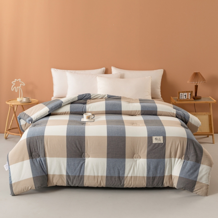 91家纺网 家纺一手货源 找家纺 梦镜2023新款A类无印风亲肤棉花被 蓝大格