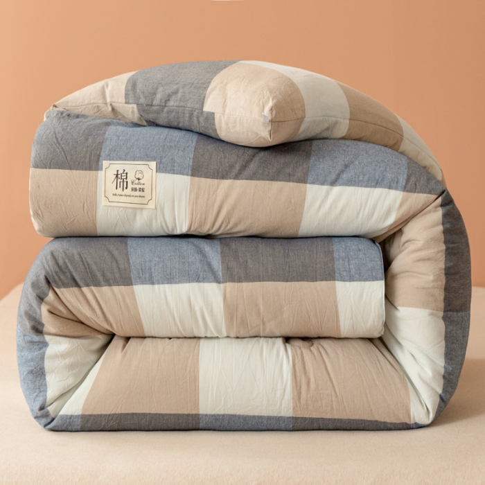 91家纺网 家纺一手货源 找家纺 梦镜2023新款A类无印风亲肤棉花被 蓝大格