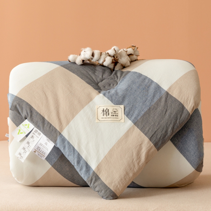 91家纺网 家纺一手货源 找家纺 梦镜2023新款A类无印风亲肤棉花被 蓝大格