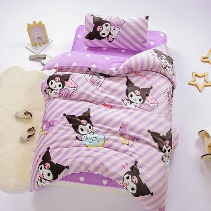 三丽鸥A类牛奶绒幼儿园被子三件套儿童宝宝午睡套件含芯六件套 条纹库洛米