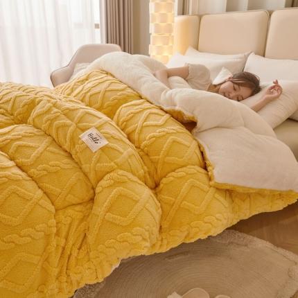 91家纺网 家纺一手货源 找家纺 卡派 2023新款加厚雕花绒宝宝绒塔芙蓉保暖冬被 活力橙