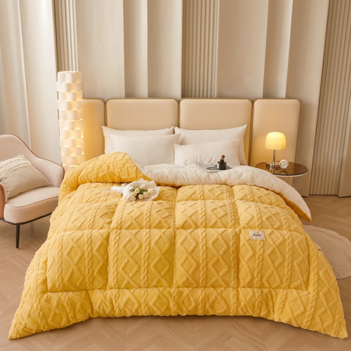 91家纺网 家纺一手货源 找家纺 卡派 2023新款加厚雕花绒宝宝绒塔芙蓉保暖冬被 活力橙