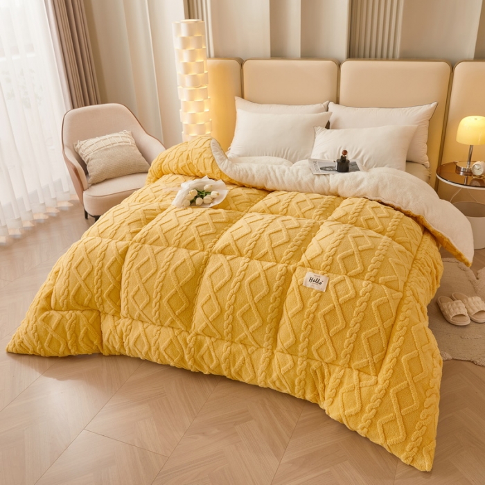 91家纺网 家纺一手货源 找家纺 卡派 2023新款加厚雕花绒宝宝绒塔芙蓉保暖冬被 活力橙