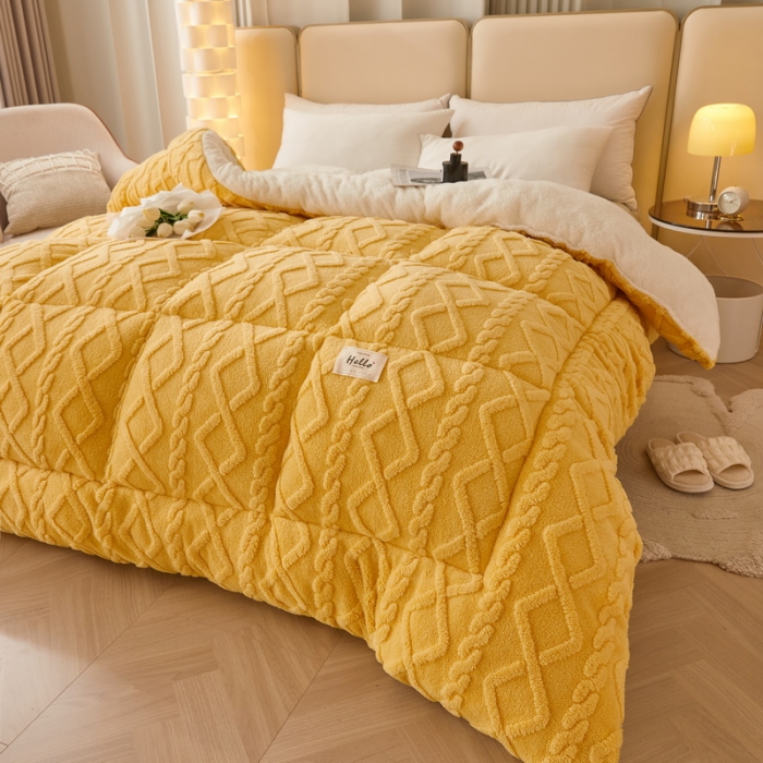 91家纺网 家纺一手货源 找家纺 卡派 2023新款加厚雕花绒宝宝绒塔芙蓉保暖冬被 活力橙