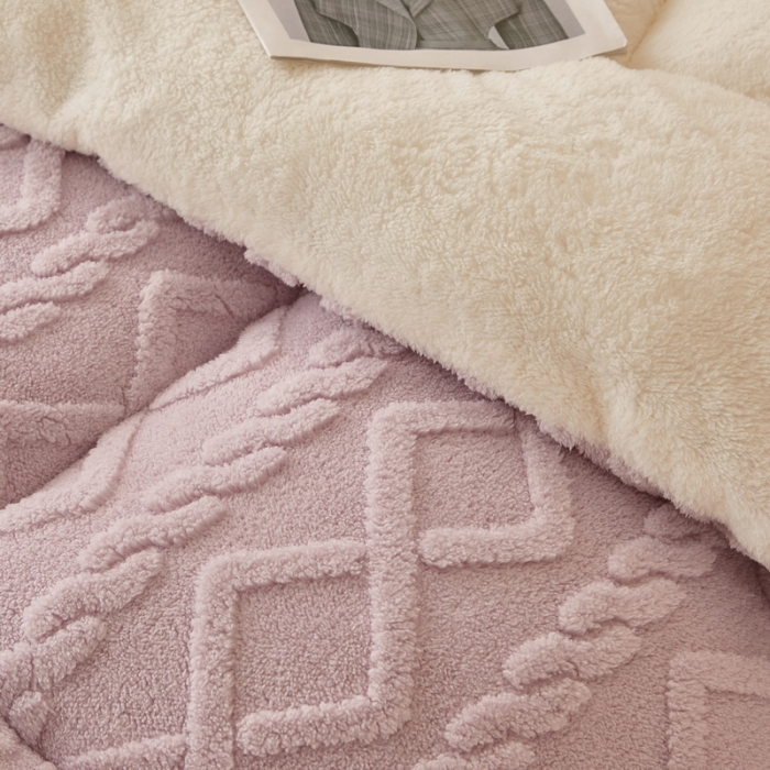 91家纺网 家纺一手货源 找家纺 卡派 2023新款加厚雕花绒宝宝绒塔芙蓉保暖冬被 薰衣紫