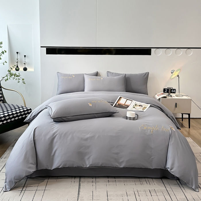 91家纺网 家纺一手货源 找家纺 宇彬 直播热爆新款全棉母婴级麻绳滚边纯色刺绣四件套 轻奢 绅士灰