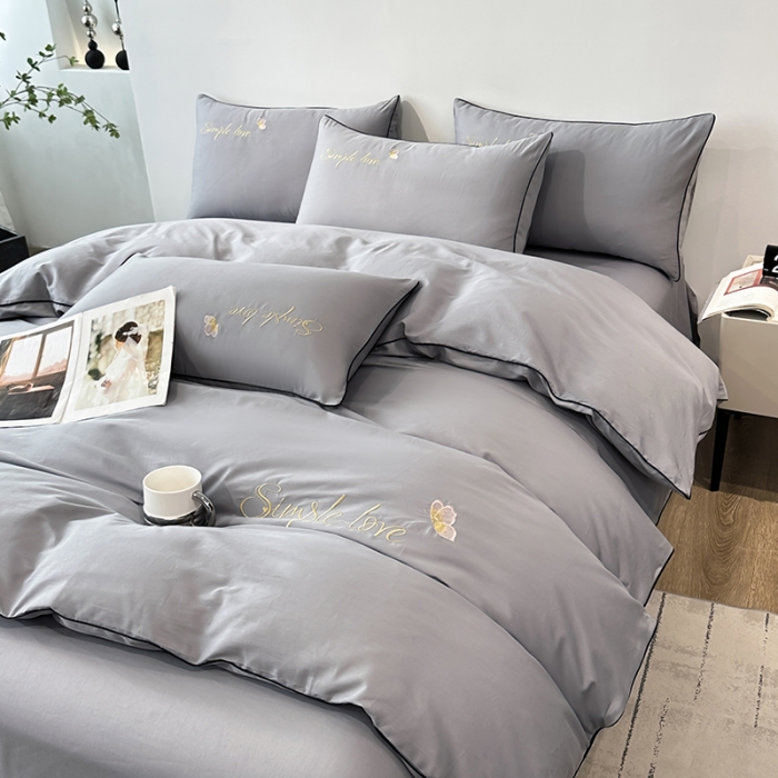 91家纺网 家纺一手货源 找家纺 宇彬 直播热爆新款全棉母婴级麻绳滚边纯色刺绣四件套 轻奢 绅士灰