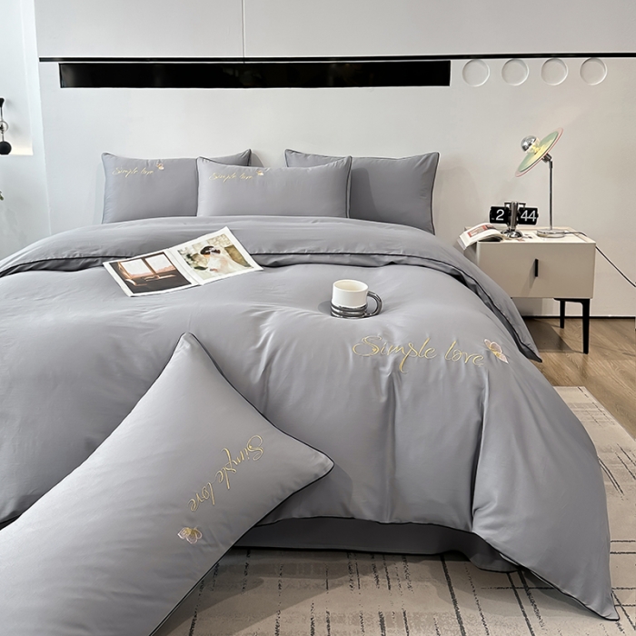 91家纺网 家纺一手货源 找家纺 宇彬 直播热爆新款全棉母婴级麻绳滚边纯色刺绣四件套 轻奢 绅士灰