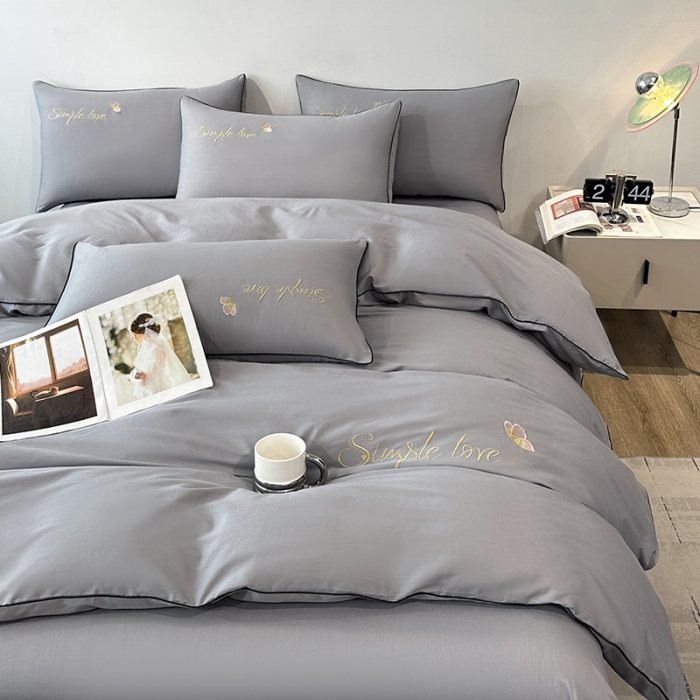 91家纺网 家纺一手货源 找家纺 宇彬 直播热爆新款全棉母婴级麻绳滚边纯色刺绣四件套 轻奢 绅士灰